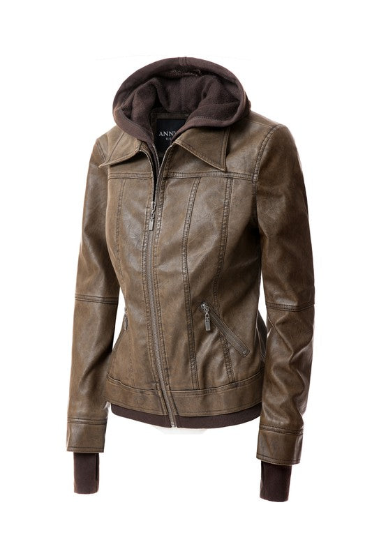 TEEK - Women Detachable Hood PU Leather Jacket JACKET TEEK FG   