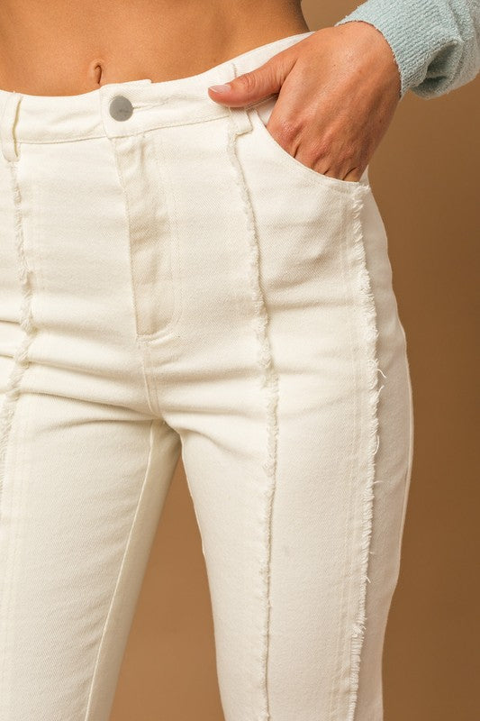 TEEK - White Frayed Hem Flare Pants PANTS TEEK FG   