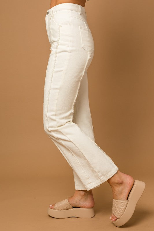 TEEK - White Frayed Hem Flare Pants PANTS TEEK FG   