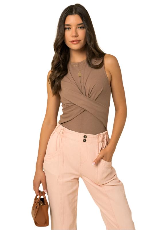 TEEK - Mocha Sleeveless Cross Detail Bodysuit TOPS TEEK FG L