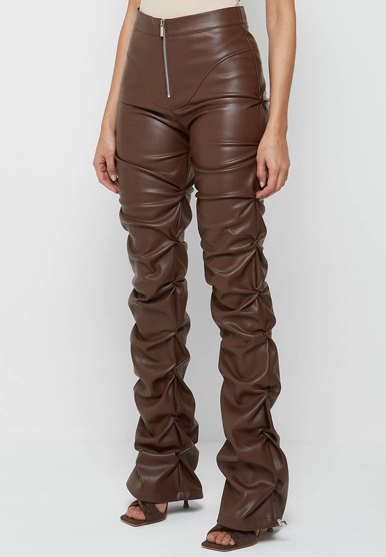 TEEK - Brown Zip Front Folds Pants PANTS TEEK FG   