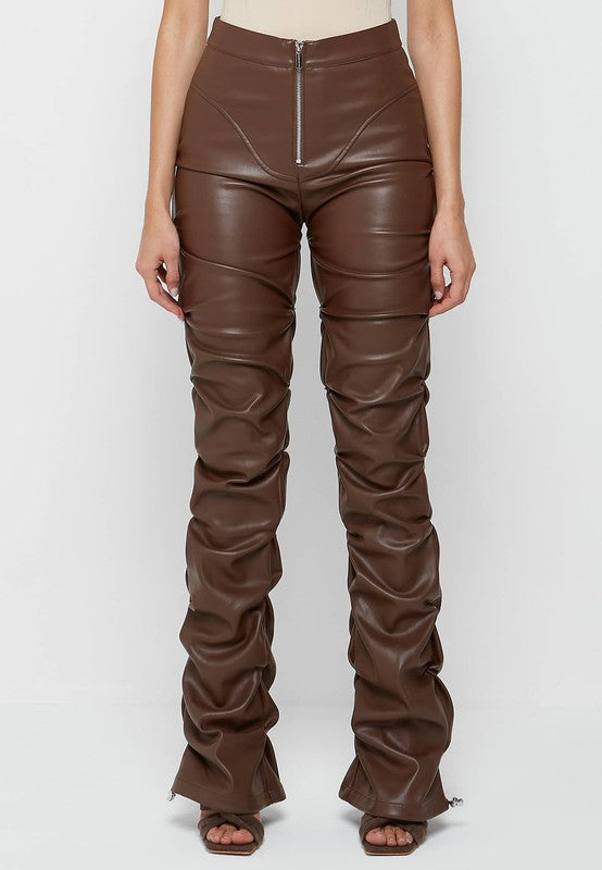 TEEK - Brown Zip Front Folds Pants PANTS TEEK FG   