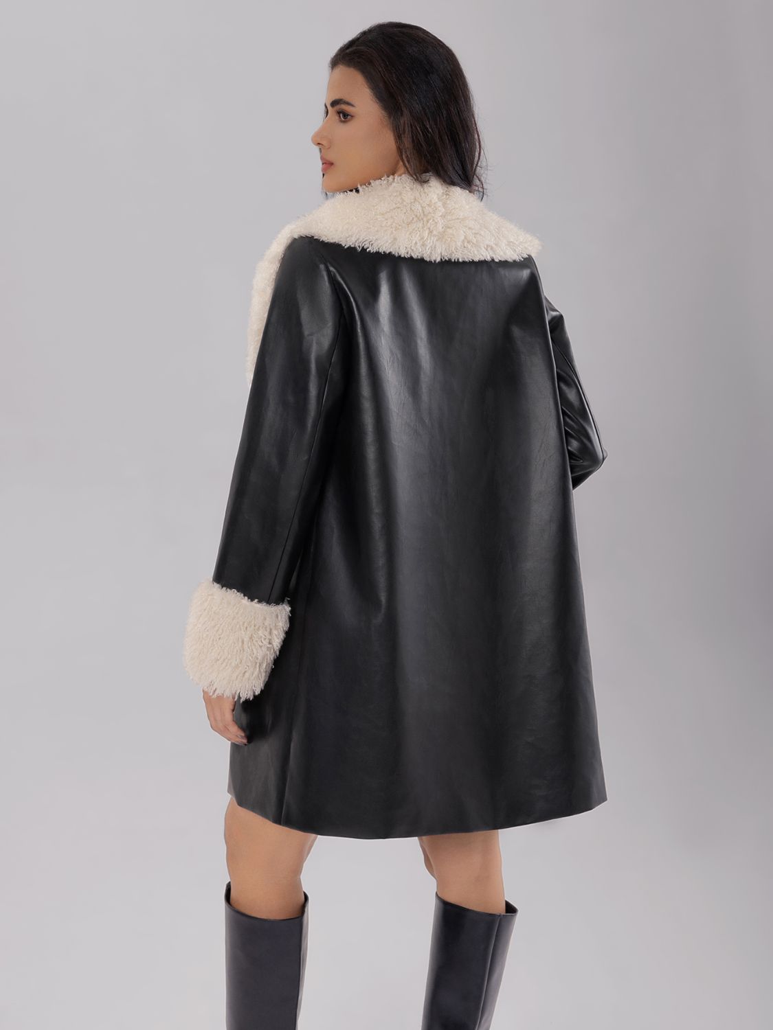 TEEK - Black Fuzzy Long Sleeve Longline Coat COAT TEEK Trend