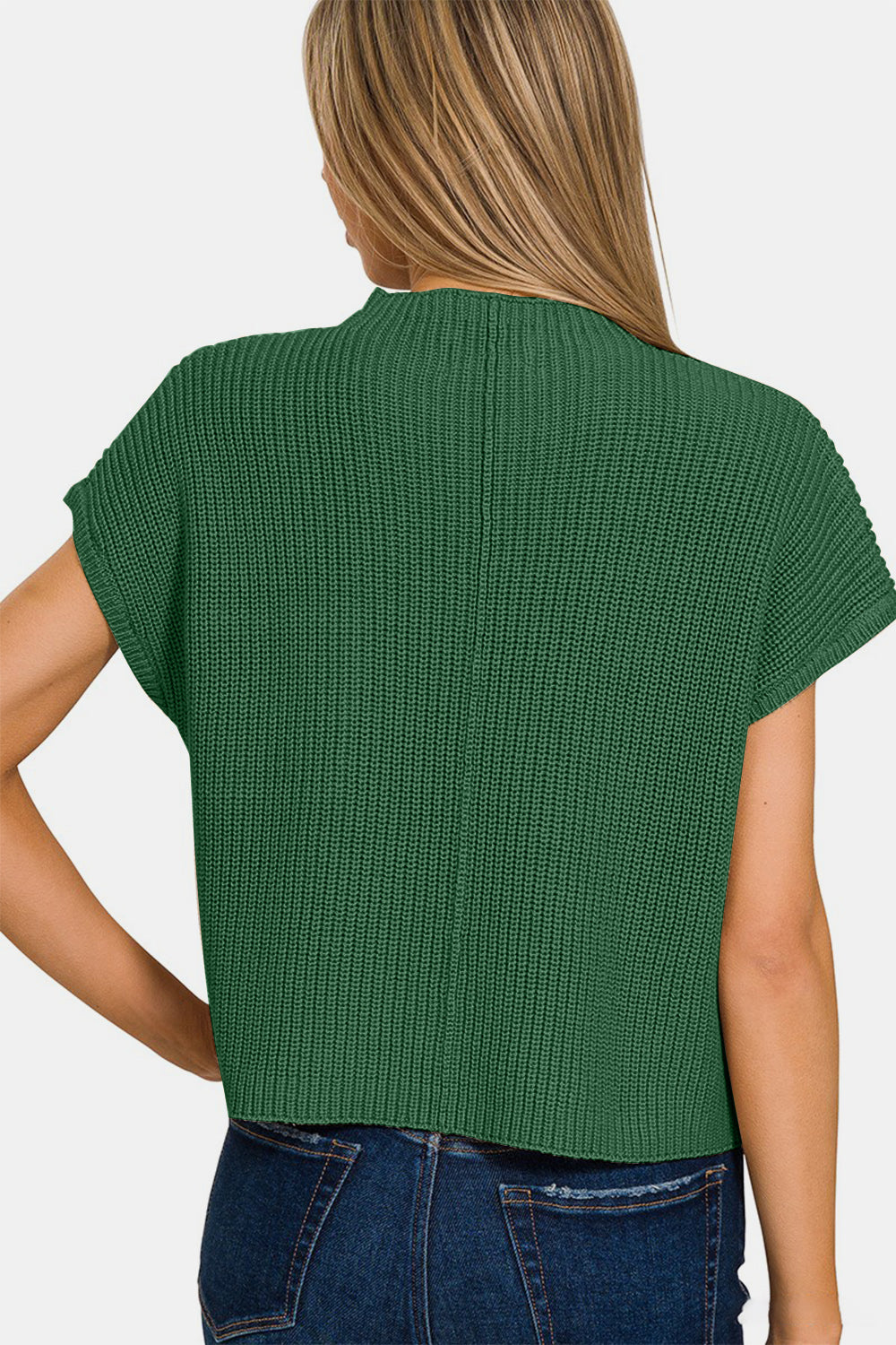 TEEK - Green Mock Neck Short Sleeve Cropped Sweater SWEATER TEEK Trend   