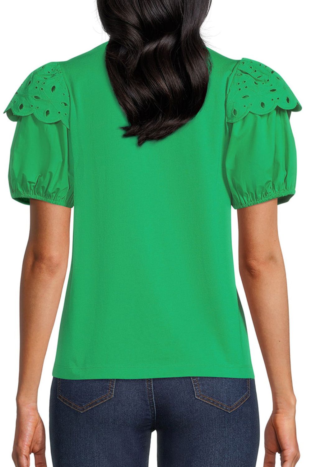 TEEK - Mid-Green Eyelet Short Sleeve Blouse TOPS TEEK Trend   