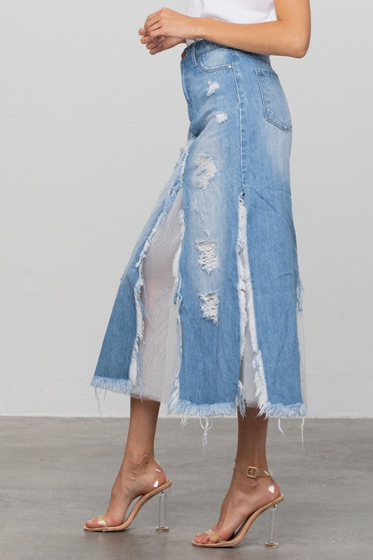 TEEK - MEDIUM WASH LONG LENGTH DENIM SKIRT SKIRT TEEK FG   