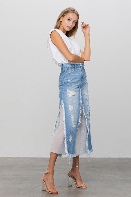 TEEK - MEDIUM WASH LONG LENGTH DENIM SKIRT SKIRT TEEK FG   