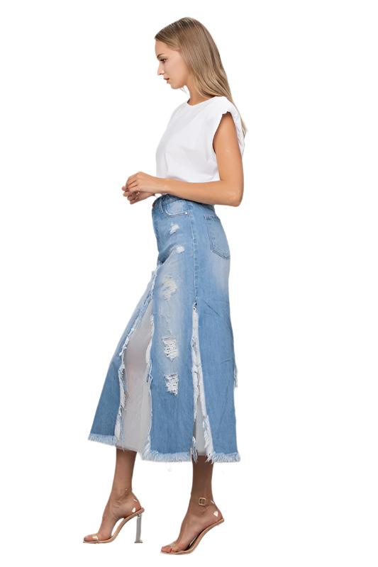 TEEK - MEDIUM WASH LONG LENGTH DENIM SKIRT SKIRT TEEK FG   