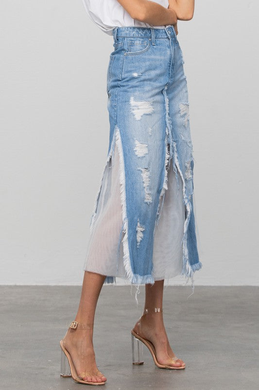 TEEK - MEDIUM WASH LONG LENGTH DENIM SKIRT SKIRT TEEK FG   