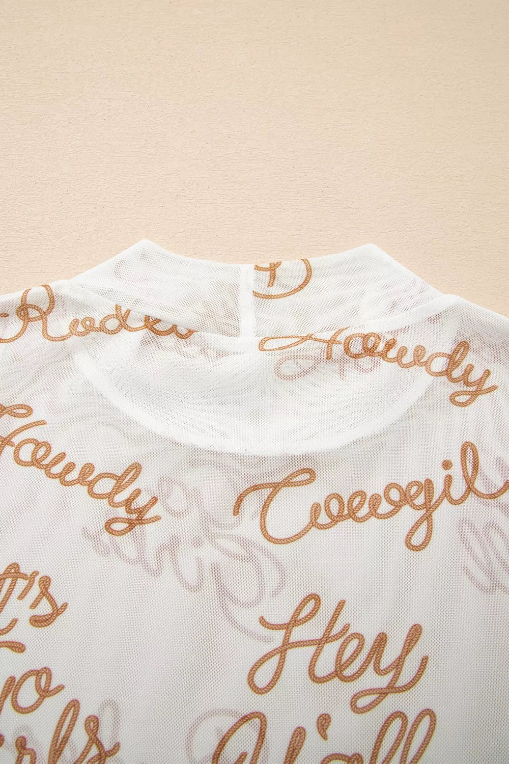 Howdy Hey Yall Mesh High Neck Long Sleeve Top Trendsi