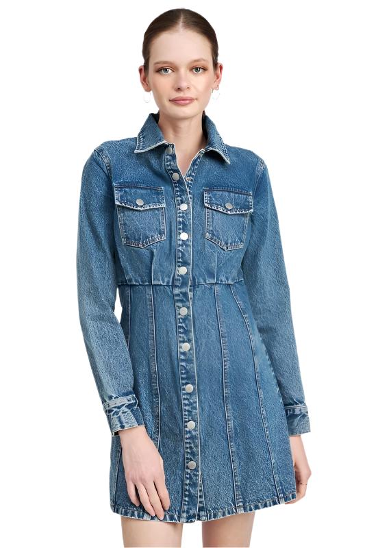 TEEK - Denim Shirt Dress wtih Cinched Waist