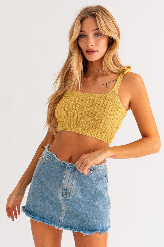 TEEK - Melon Shoulder Tie Knit Tank TOPS TEEK FG   