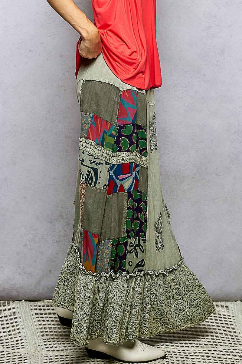 POL Printed Patchwork Embroidered Ruffled Skirt Trendsi