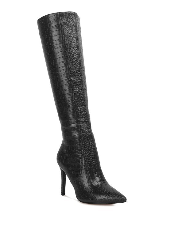TEEK - Indulgent High Heel Croc Calf Boots SHOES TEEK FG Black 5 