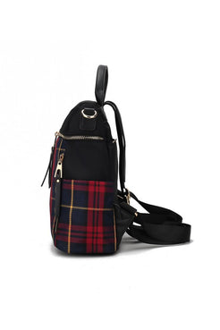 MKF Collection Nishi Plaid Backpack - Vegan Leather Laptop Daypack With Removable Strap