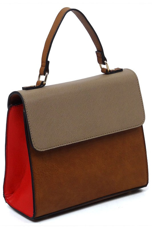 TEEK - Colorblock Top Handle Satchel TEEK FG TAN/TAUPE