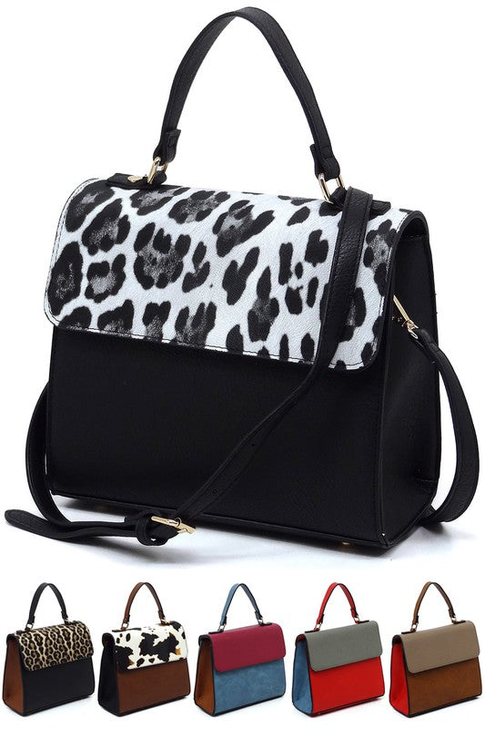 TEEK - Colorblock Top Handle Satchel TEEK FG SNOW LEOPARD