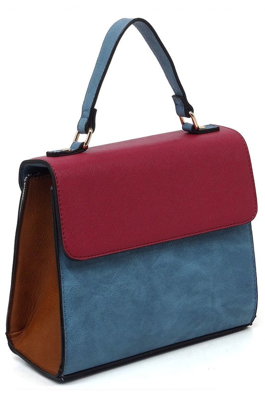 TEEK - Colorblock Top Handle Satchel TEEK FG JEAN/MULBERRY