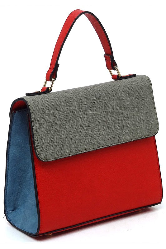 TEEK - Colorblock Top Handle Satchel TEEK FG RED/GREY