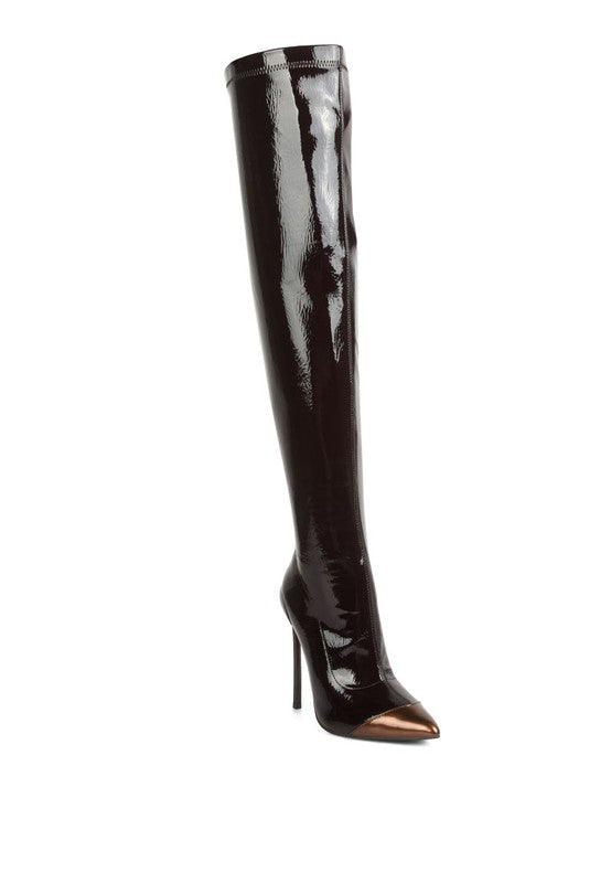 TEEK - Chimes High Heel Patent Long Boots SHOES TEEK FG Dark Brown 5 