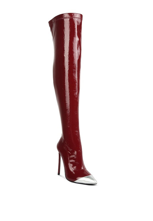 TEEK - Chimes High Heel Patent Long Boots SHOES TEEK FG Burgundy 5 