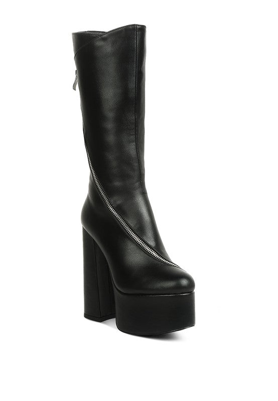 TEEK - Tzar Faux Leather High Heeled Platform Calf Boots SHOES TEEK FG Black 5 