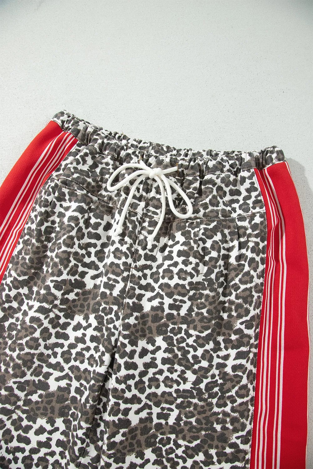 Leopard Patchwork Elastic Waist Jeans Trendsi