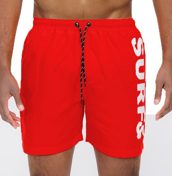 TEEK - Mens Solid Lined Text Swim Shorts Swim TEEK FG RED 2XL 