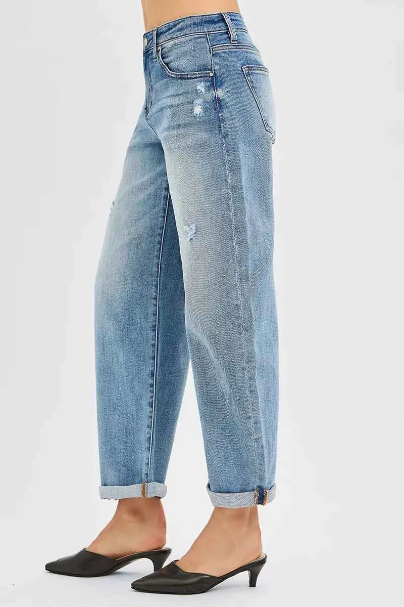 TEEK - Full Size Slouchy Ankle Length Cuffs Barrel Jeans Plus Size JEANS TEEK Trend