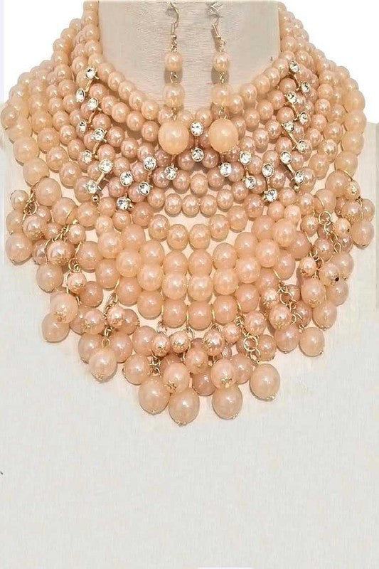 TEEK - Pearlized Beads Statement Necklace Set JEWELRY TEEK FG GOLD/NUDE  