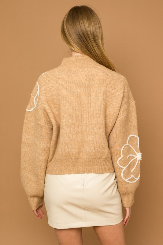 TEEK - Flower Embroidery Mock Neck Sweater SWEATER TEEK FG   