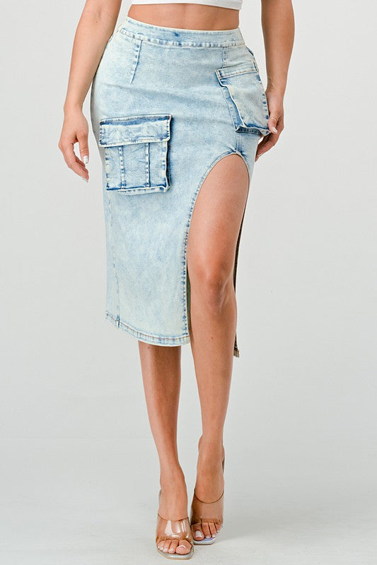 TEEK - CASUAL WASHED DENIM LEG SKIRT SKIRT TEEK FG   