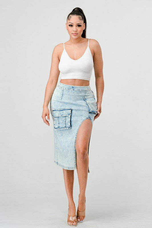 TEEK - CASUAL WASHED DENIM LEG SKIRT SKIRT TEEK FG   