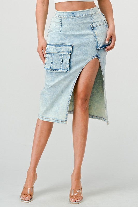 TEEK - CASUAL WASHED DENIM LEG SKIRT SKIRT TEEK FG   