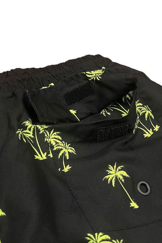 TEEK - Black Palm Tree Print Swim Shorts SWIMWEAR TEEK FG   
