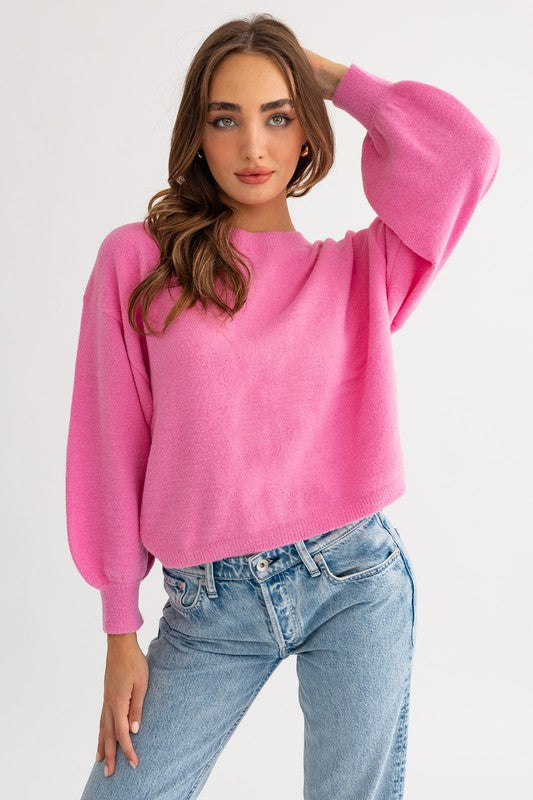 TEEK- Fuzzy Sweater with Back Ruching SWEATER TEEK FG PINK S 