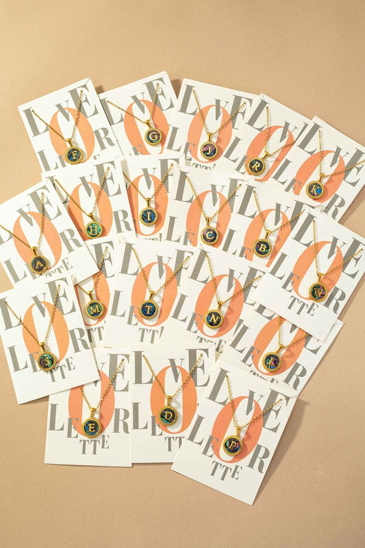 TEEK - Brass Abalone Shell Inlay Initial Pendant Necklace JEWELRY TEEK FG