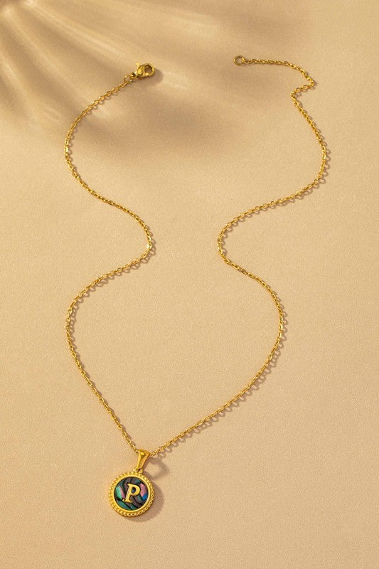 TEEK - Brass Abalone Shell Inlay Initial Pendant Necklace JEWELRY TEEK FG P