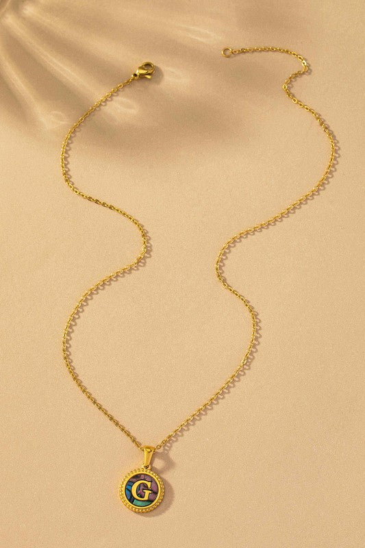 TEEK - Brass Abalone Shell Inlay Initial Pendant Necklace JEWELRY TEEK FG G