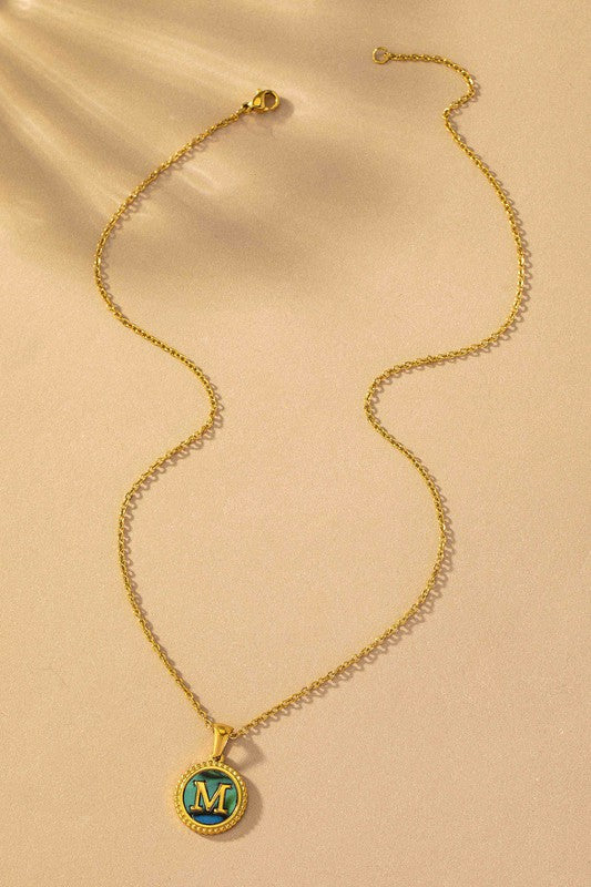 TEEK - Brass Abalone Shell Inlay Initial Pendant Necklace JEWELRY TEEK FG M