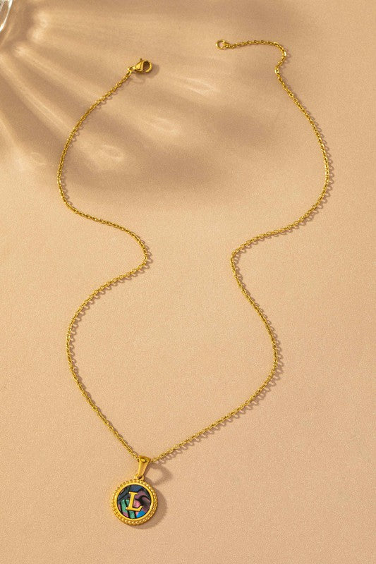 TEEK - Brass Abalone Shell Inlay Initial Pendant Necklace JEWELRY TEEK FG L