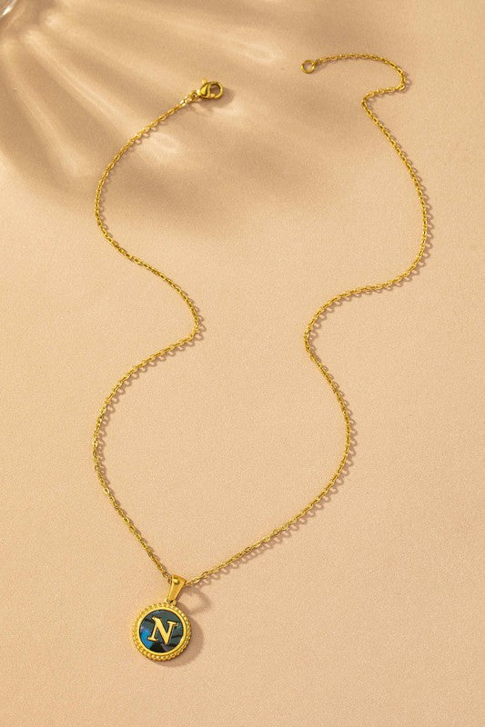 TEEK - Brass Abalone Shell Inlay Initial Pendant Necklace JEWELRY TEEK FG N