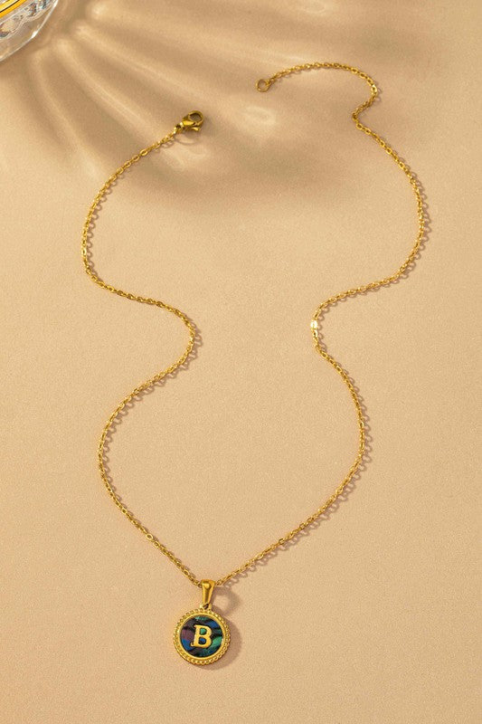 TEEK - Brass Abalone Shell Inlay Initial Pendant Necklace JEWELRY TEEK FG B