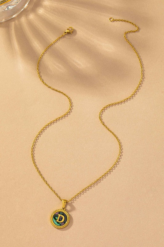 TEEK - Brass Abalone Shell Inlay Initial Pendant Necklace JEWELRY TEEK FG D