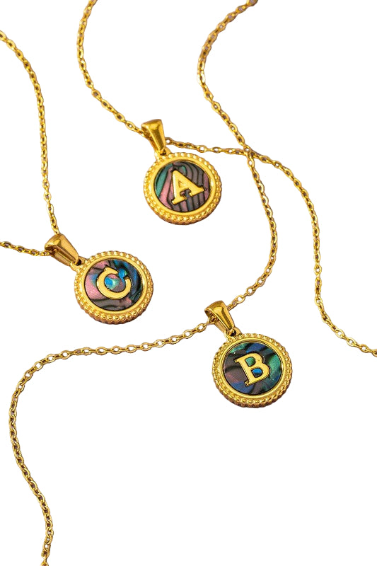 TEEK - Brass Abalone Shell Inlay Initial Pendant Necklace JEWELRY TEEK FG F