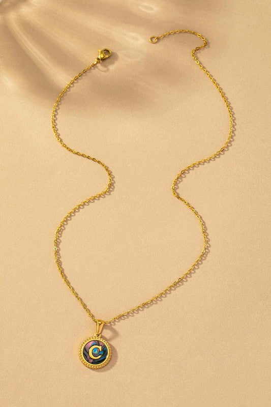 TEEK - Brass Abalone Shell Inlay Initial Pendant Necklace JEWELRY TEEK FG C