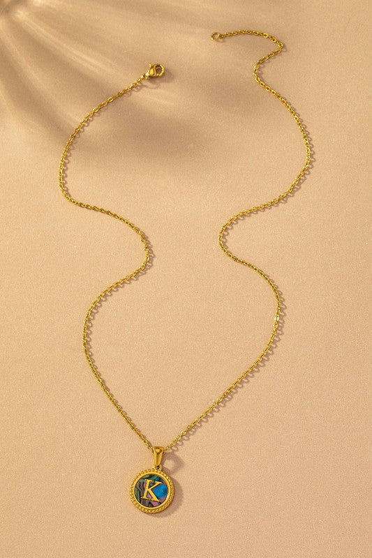 TEEK - Brass Abalone Shell Inlay Initial Pendant Necklace JEWELRY TEEK FG K