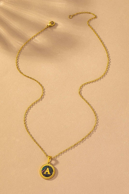TEEK - Brass Abalone Shell Inlay Initial Pendant Necklace JEWELRY TEEK FG A