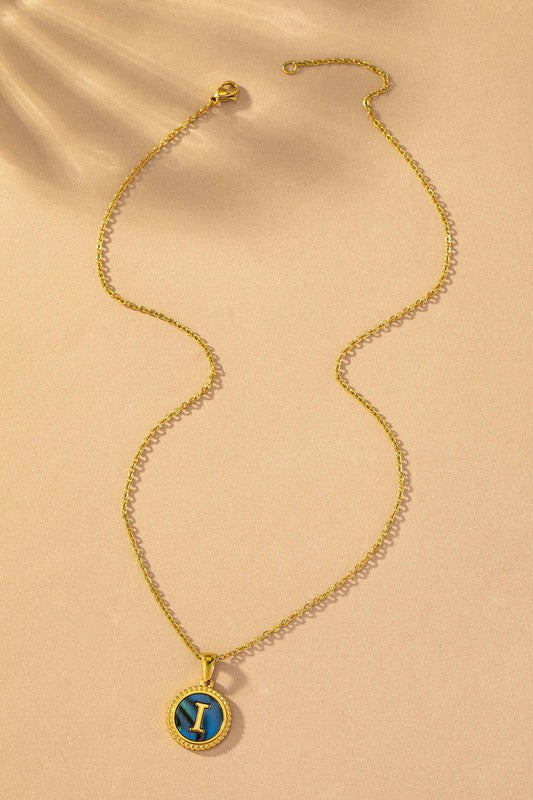 TEEK - Brass Abalone Shell Inlay Initial Pendant Necklace JEWELRY TEEK FG I