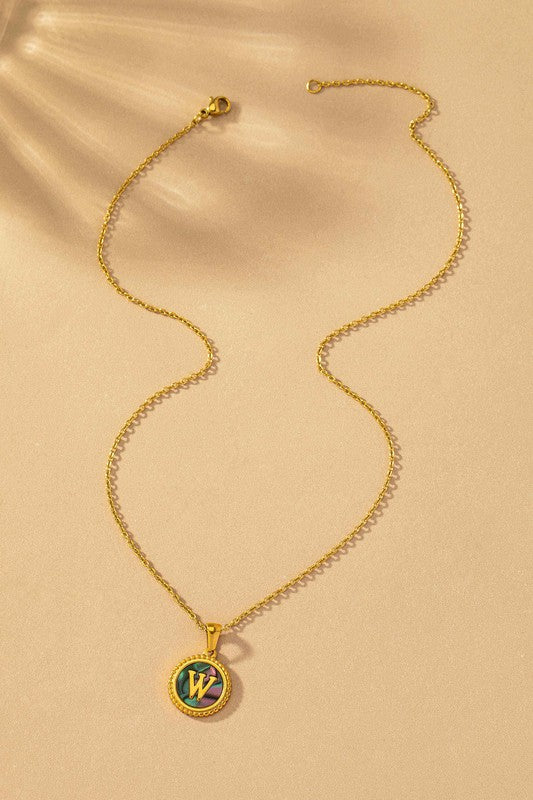 TEEK - Brass Abalone Shell Inlay Initial Pendant Necklace JEWELRY TEEK FG W